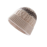 Womens Cable Knit Cashmere Hat Fair Isle Cashmere Beanie Beige M