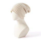 Womens Cable Knit Pure Cashmere Beanie Hat with Ribbed Trim Beige M