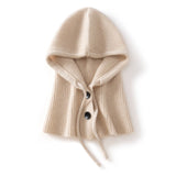 Womens Cashmere Balaclava 100% Cashmere Hooded Scarf with Adjustable Drawstring Beige M