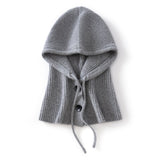 Womens Cashmere Balaclava 100% Cashmere Hooded Scarf with Adjustable Drawstring Grey M