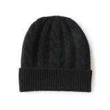 Womens Cashmere Beanie Cable Knit Cashmere Hat Ribbed Cuff Black M