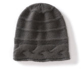 Womens Cashmere Beanie Cap with Cable Accents Cold Weather Cashmere Hat Grey M