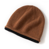 Womens Cashmere Beanie Knitted Cashmere Hats Low Pile Hat Brown M