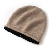 Womens Cashmere Beanie Knitted Cashmere Hats Low Pile Hat Taupe M