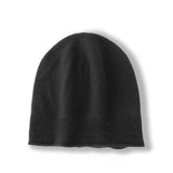 Pure Cashmere Beanie Hat Rib Knitted Hat With Curl Edge Head Warmer Black M