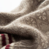 Fair Isle Cashmere Fur Pom Beanie Striped Edge Cashmere Hats For Women Taupe M