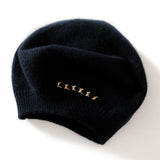 Womens Cashmere Beret Double Layer Chain Cashmere Hat Ladies Beanie Black M