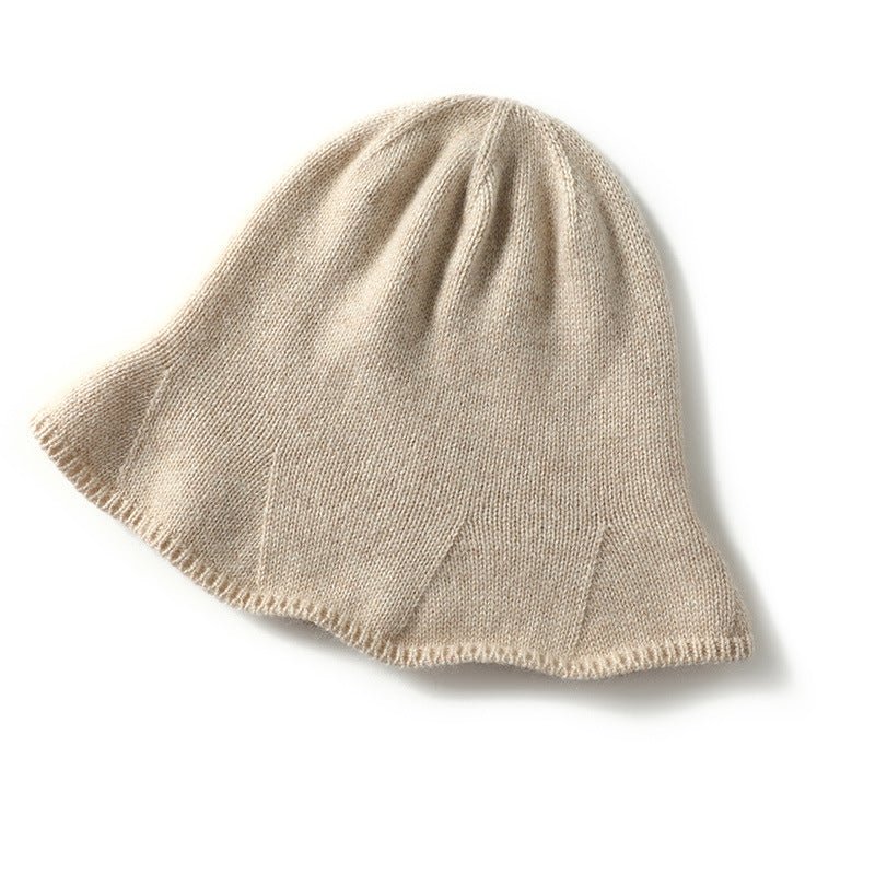 Womens Pure Cashmere Bell Hat Cashmere Bucket Hat With Flared Beige M