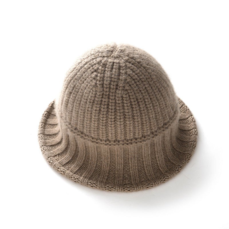 Womens Cashmere Ribbed Knit Cloche Hat Cashmere Bucket Hat Sun Hat Taupe M