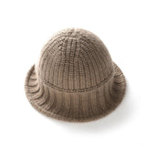 Womens Cashmere Ribbed Knit Cloche Hat Cashmere Bucket Hat Sun Hat Taupe M