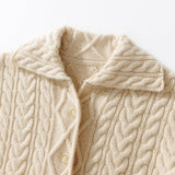Womens Classic Cable - Knit Cashmere Cardigan Lapel Cashmere Coat Beige XS