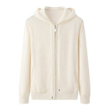 Womens Zip - Up Cashmere Hoodie With Kangaroo Pockets Cashmere Cardigans Ivory XS