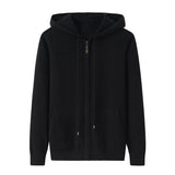 Womens Zip - Up Cashmere Hoodie With Kangaroo Pockets Cashmere Cardigans Black XS