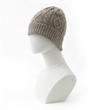 Womens Pure Cashmere Cable Knit Beanie Chunky Hat Ribbed Cuff Taupe M