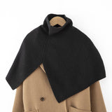 Cashmere Ribbed Cape Scarf Turtleneck Cashmere Clock Shawl Wrap Cape Black M