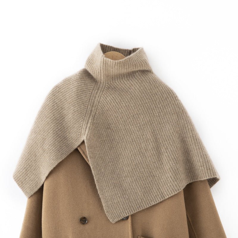 Cashmere Ribbed Cape Scarf Turtleneck Cashmere Clock Shawl Wrap Cape Taupe M