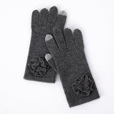 Flower Cashmere Gloves Touchscreen Fingers Pure Knitted Mittens Gray M