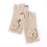 Flower Cashmere Gloves Touchscreen Fingers Pure Knitted Mittens Beige M