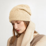 Ribbed Cashmere Slouchy Beanie Hat Cashmere Warm Stacked Hat Beige M