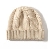 Womens Cashmere Hats Warm Chunky Knit Cashmere Beanie Beige M