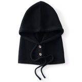 Womens Cashmere Hooded Scarf Button Up Cashmere Balaclava Cashmere Neck Warmer Black M