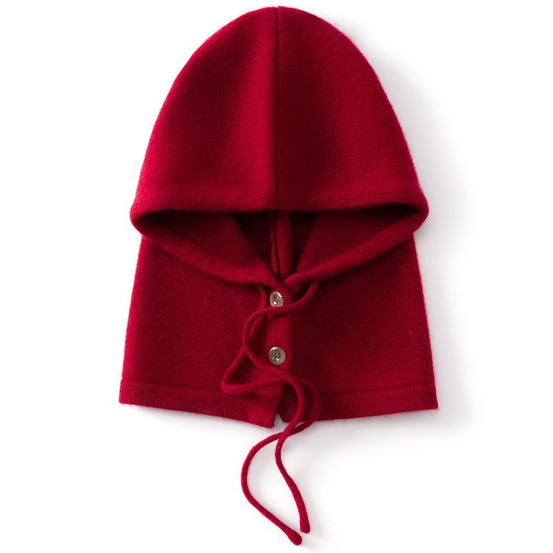 Womens Cashmere Hooded Scarf Button Up Cashmere Balaclava Cashmere Neck Warmer Claret M