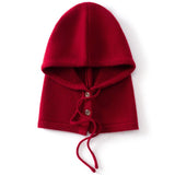 Womens Cashmere Hooded Scarf Button Up Cashmere Balaclava Cashmere Neck Warmer Claret M