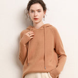 Womens Raglan Sleeve Pure Cashmere Hoodie With Ribbed Cuffs Hoody Camel XS