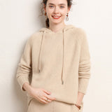 Womens Raglan Sleeve Pure Cashmere Hoodie With Ribbed Cuffs Hoody Beige XS