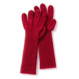 Womens Cashmere Knit Gloves Ribbed Cashmere Gloves with Long Cuffs Claret M