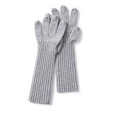 Womens Cashmere Knit Gloves Ribbed Cashmere Gloves with Long Cuffs Grey M