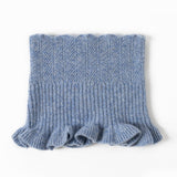 Womens Cashmere Neck Warmer Ribbed Knit Cashmere Snood with Ruffled Edge Blue M