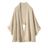Womens Cashmere Ruffle - edge Cape Shawl And Wraps Flounce Edge Cloak Beige L
