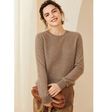 Womens Cashmere Crew Neck Sweater Long Sleeves Pullover Cashmere Tops Taupe XS