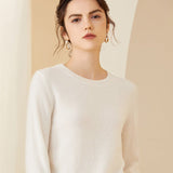 Womens Cashmere Crew Neck Sweater Long Sleeves Pullover Cashmere Tops White XS