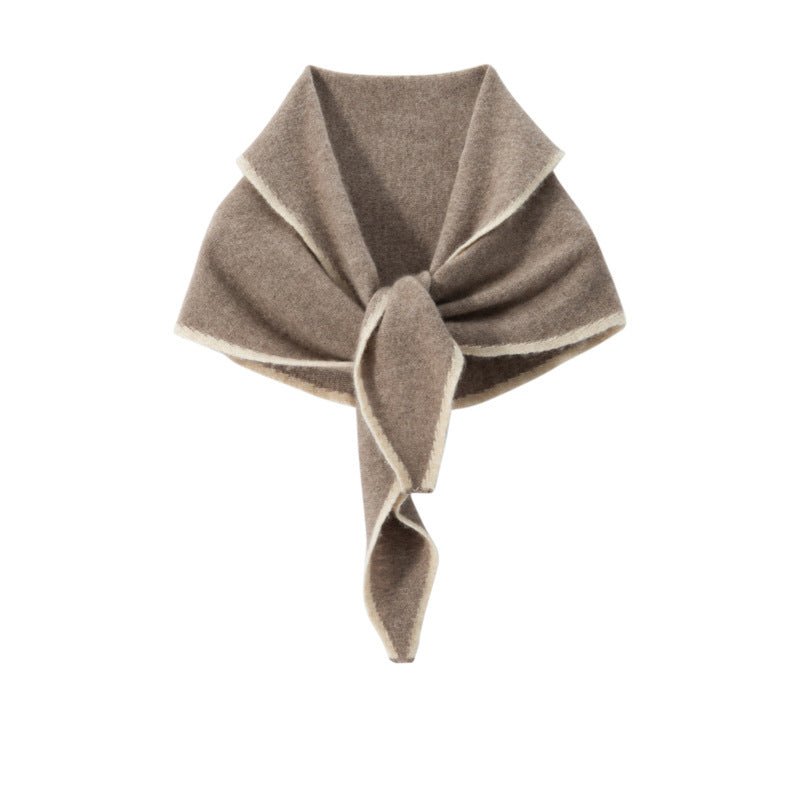 Cashmere Tie - front Scarf Contrast Trim Cashmere Triangle Scarf Cashmere Bandana Taupe M