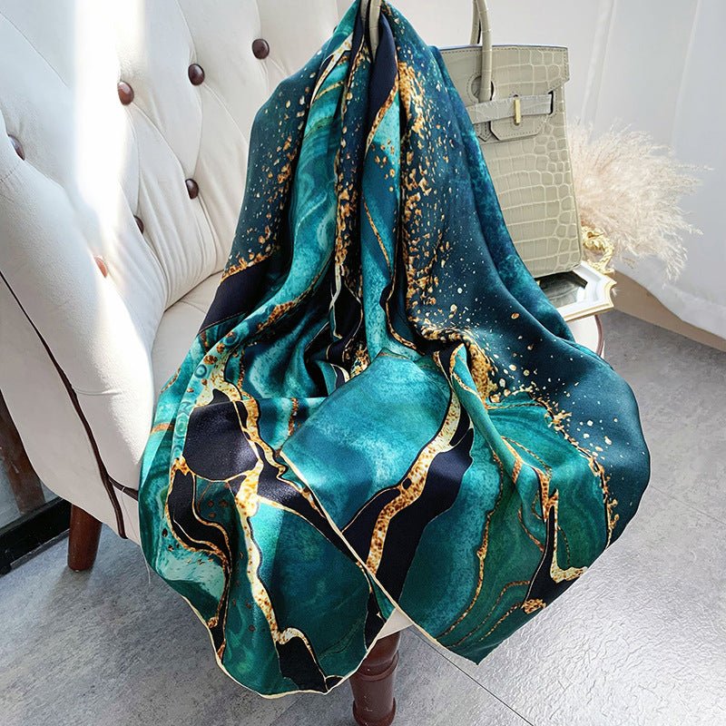 Womens Colorful Long Silk Scarf Landscape Print Square Silk Scarves Color K L