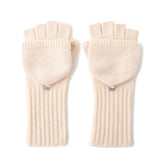 Womens Convertible Cashmere Knit Mittens Cashmere Flip Mittens Beige M