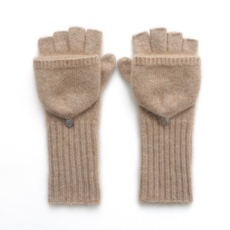 Womens Convertible Cashmere Knit Mittens Cashmere Flip Mittens Taupe M