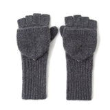 Womens Convertible Cashmere Knit Mittens Cashmere Flip Mittens Grey M