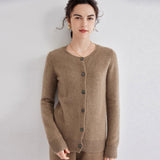 Womens Crew Neck Cashmere Cardigan Button Down Cashmere Sweater Coat Taupe XS