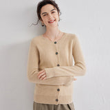 Womens Crew Neck Cashmere Cardigan Button Down Cashmere Sweater Coat Beige XS