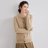 Womens Crew Neck Cashmere Cardigan Button Down Cashmere Sweater Coat Camel XS