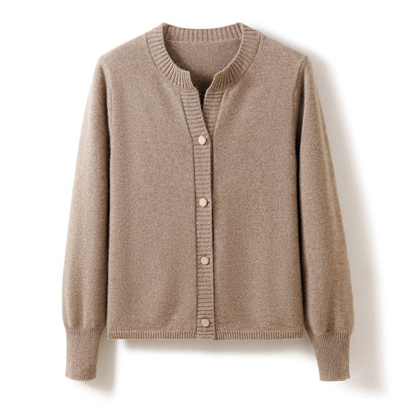 Womens Crew Neck Cashmere Cardigan Button - up Cashmere Sweater Coat Taupe XS