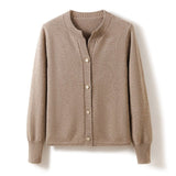 Womens Crew Neck Cashmere Cardigan Button - up Cashmere Sweater Coat Taupe XS