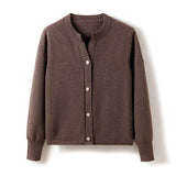 Womens Crew Neck Cashmere Cardigan Button - up Cashmere Sweater Coat Coffee XS