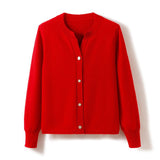 Womens Crew Neck Cashmere Cardigan Button - up Cashmere Sweater Coat Red XS