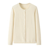 Womens Classic Crew Neck Button - Up Cashmere Cardigan Cashmere Coat Ivory S