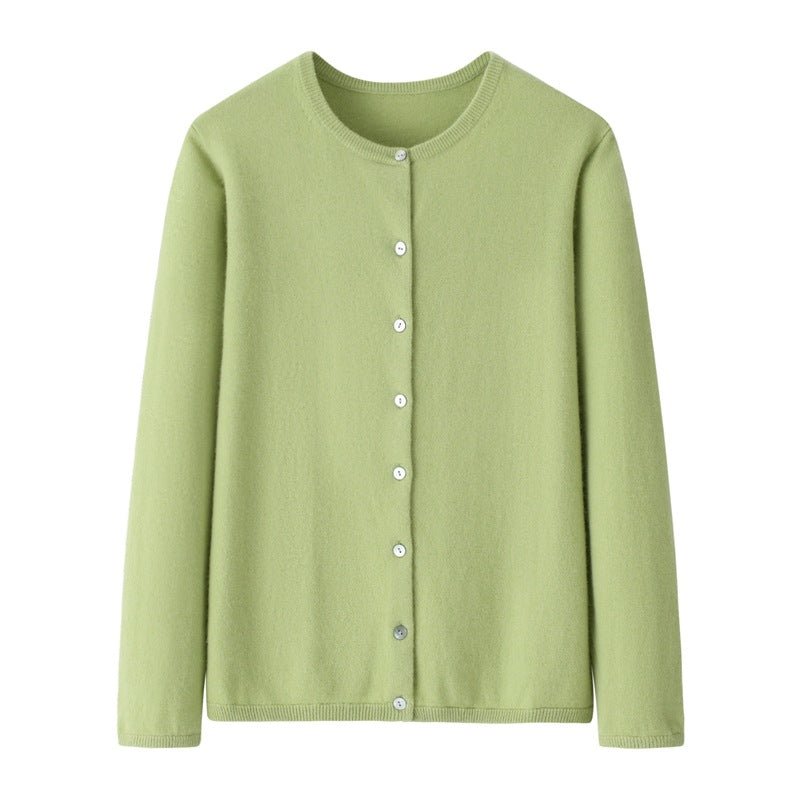 Womens Classic Crew Neck Button - Up Cashmere Cardigan Cashmere Coat Green S