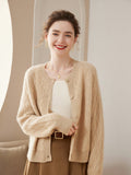 Womens Crew Neck Cashmere Cardigan Solid Button - up Pullover Sweater Beige XS